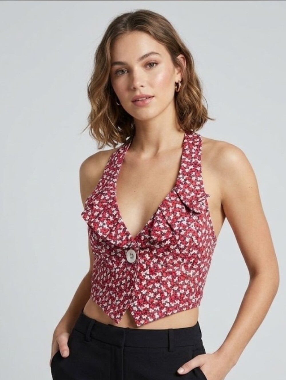 XOXO Floral Ruffle Racerback Vest